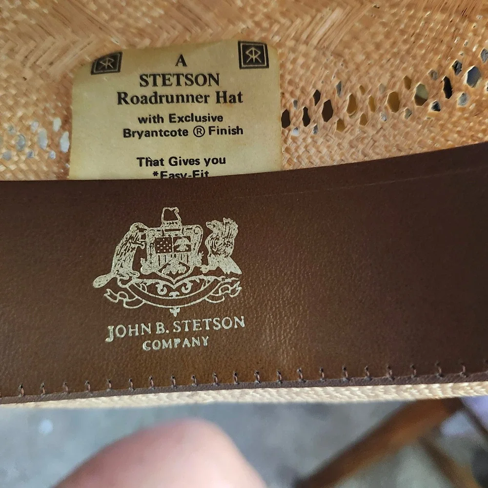 Stetson Roadrunner Vintage Straw Cowboy Hat Feather Band Bryantcote Finish Sz7